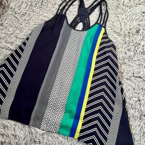 Multicolor colorblock eccentric maximalist tank top with criss-cross back